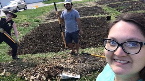 Rubi Quiñones (right), National Research Traineeship doctoral student at the University of Nebraska–Lincoln, is seen here with her husband, Ashraful Islam (middle), and Katharine Hogan, a fellow NRT doctoral student at a garden. 
